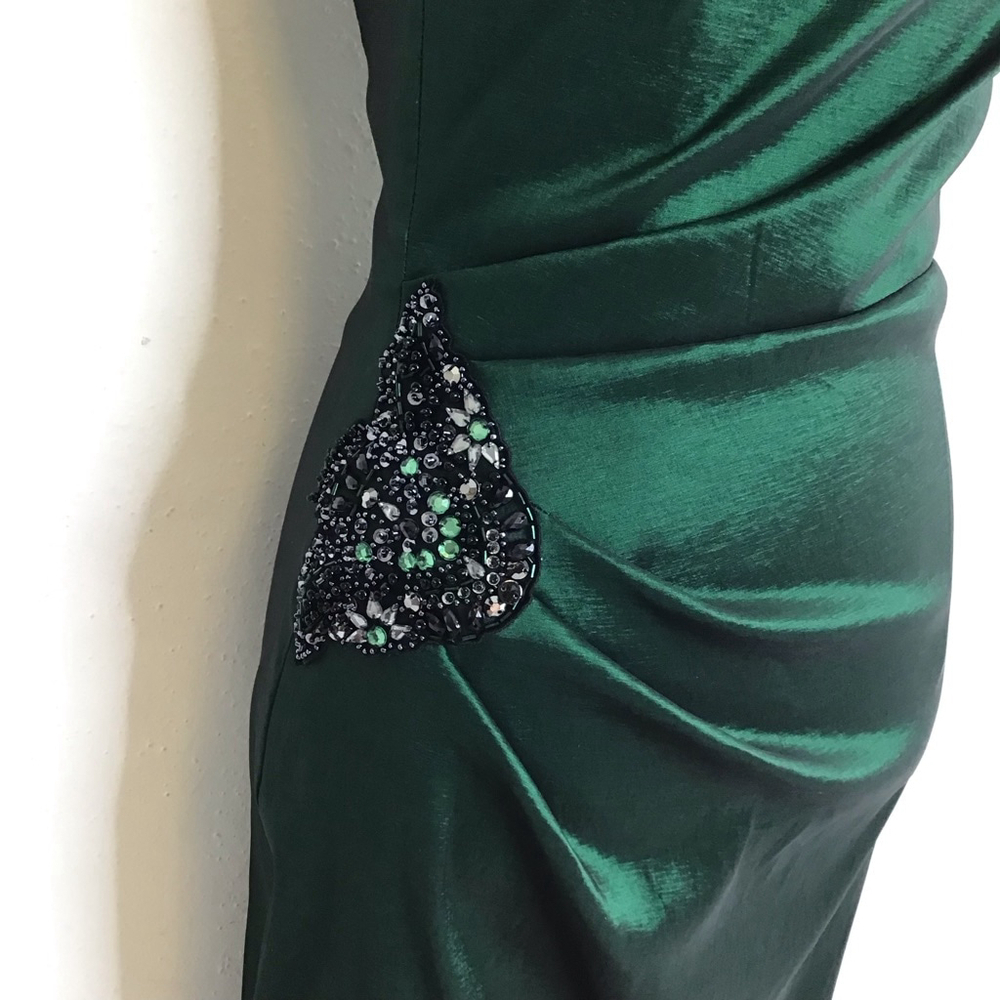 XSCAPE by Joanna Chen Women Elegant Dark Emerald Green One Shoulder Dress Sz 10 - Picture 7 of 14